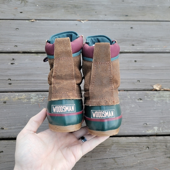 Vintage‎ 90s y2k Woodsman Brown Roughout Suede Leather Green Rubber Duck Boots 7 - Picture 4 of 9